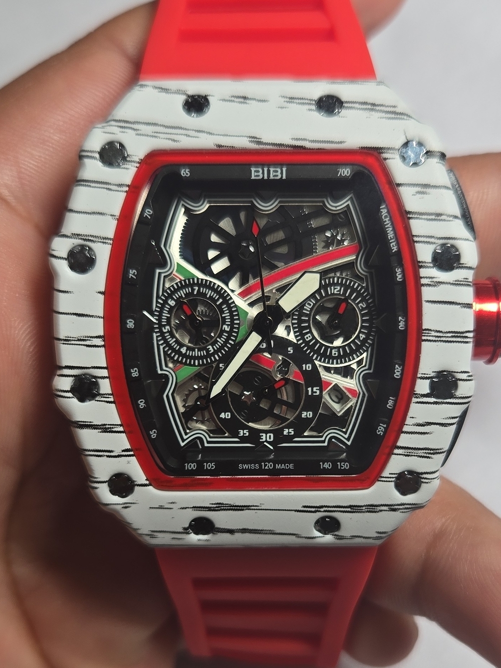 BIBI Chronograph Watch in Red & White